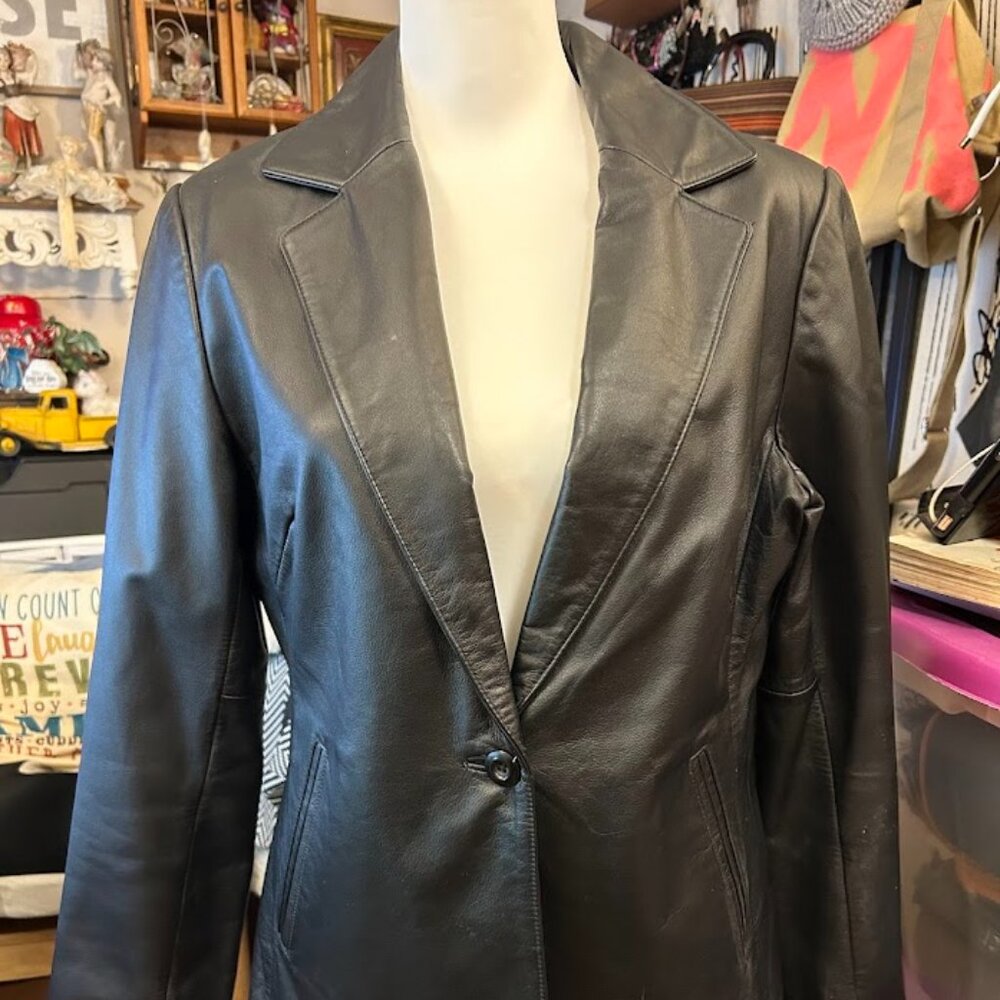 Vintage Mixit Women's Black Leather Jacket Size 10